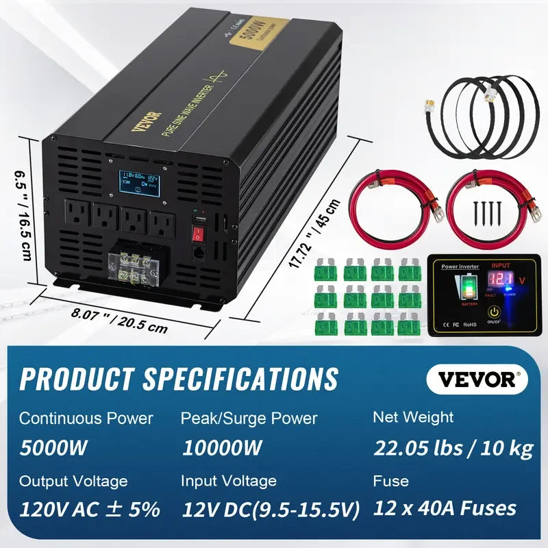 VEVOR Pure Sine Wave Off Grid Power Inverter